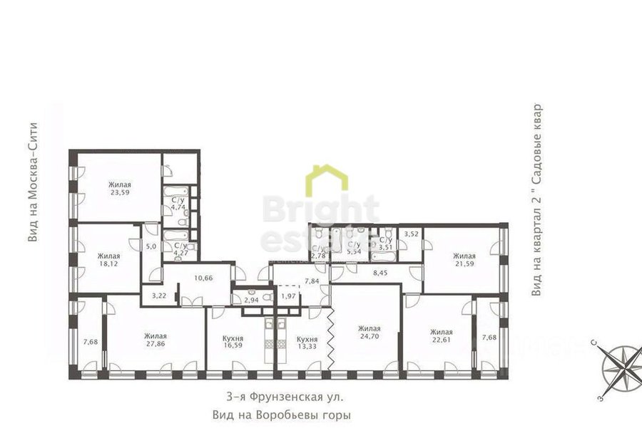 Продажа 6-комнатной квартиры свободной планировки в ЖК Садовые кварталы. ID 18791