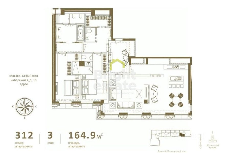 Купить 3-комнатные апартаменты без отделки в ЖК Резиденция 1864. ID 19820